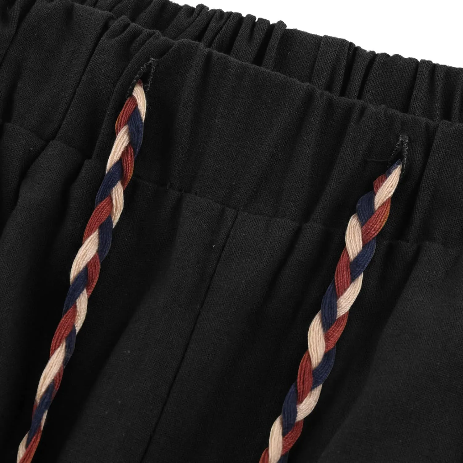 Men's Solid Color Drawstring Elastic Waist Ninth Pants Cotton Linen Sector Pant Leg Pants Retro Loose Stitching Trousers
