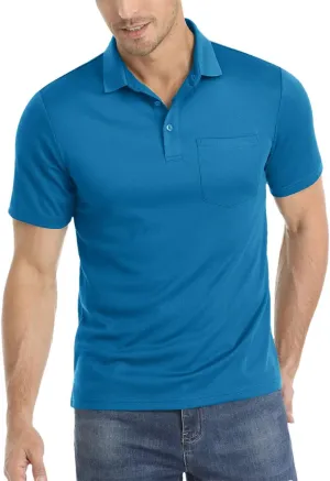Men's Summer Quick Dry Polos T-Shirts Breathable Sport Hiking Tee Shirts Casual Golf Tennis Tops with Pocket