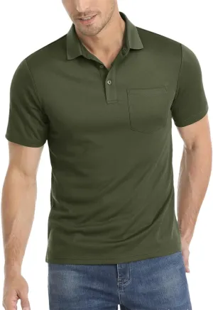 Men's Summer Quick Dry Polos T-Shirts Breathable Sport Hiking Tee Shirts Casual Golf Tennis Tops with Pocket