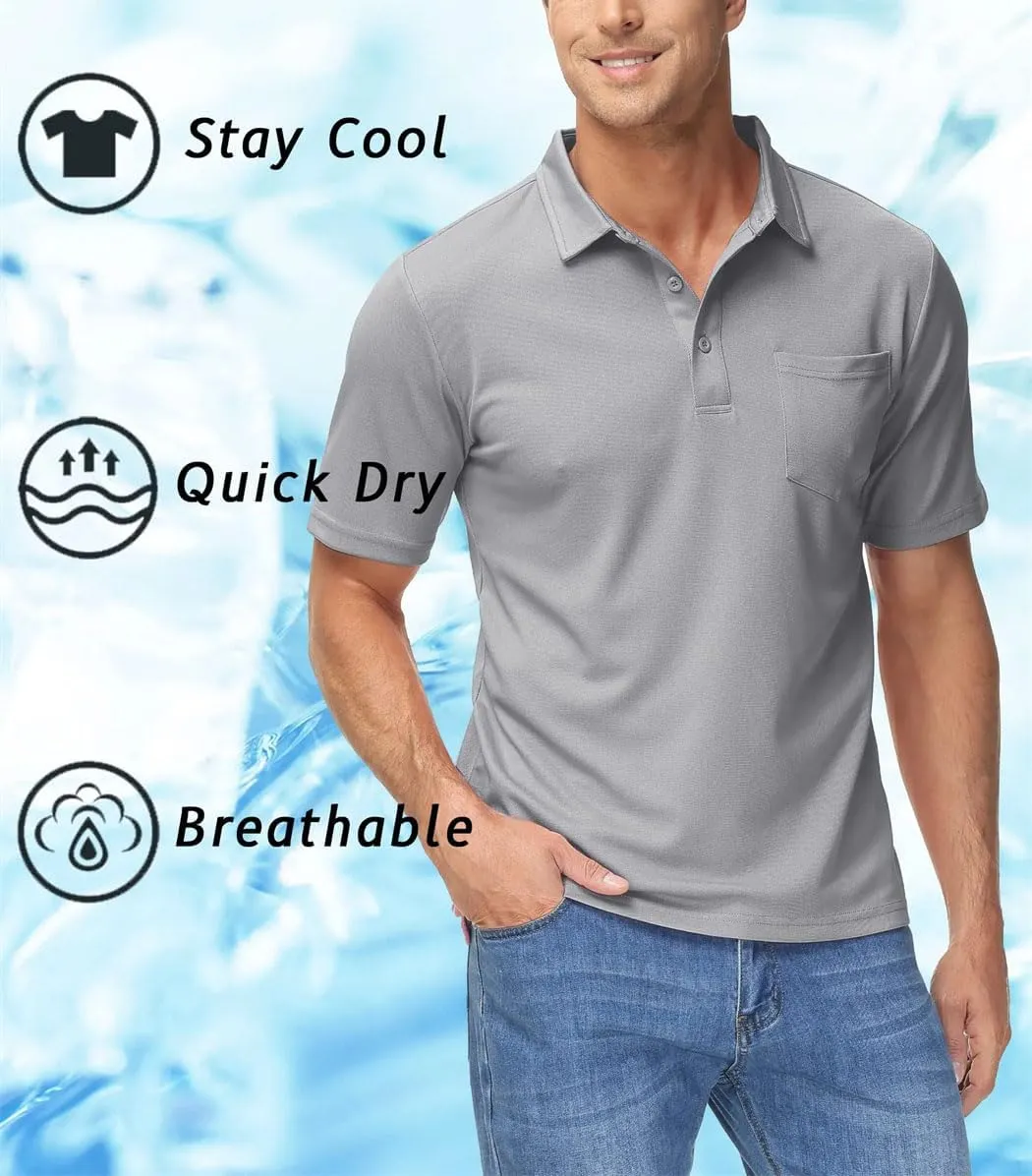 Men's Summer Quick Dry Polos T-Shirts Breathable Sport Hiking Tee Shirts Casual Golf Tennis Tops with Pocket