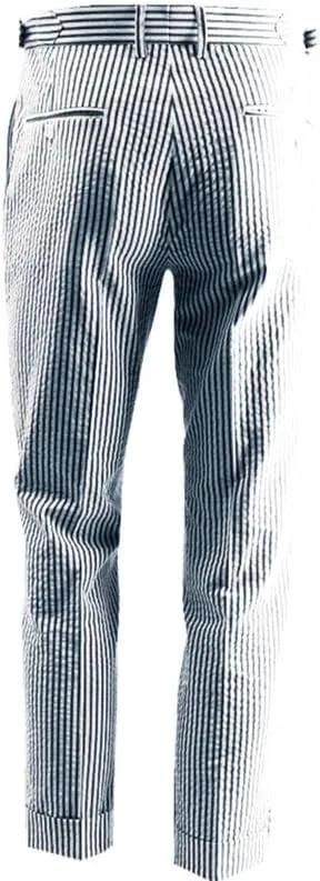 Men's Summer Seersucker Slim Fit Pants Flat Front Lightweight Sear Sucker Suit Separate Pants Trousers