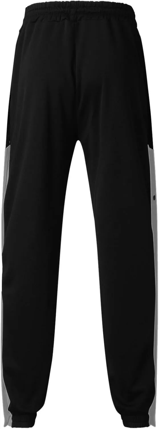 Mens Tear Away Basketball Pants Casual High Split Snap Button Post Surgery Sweatpants with Side Pockets