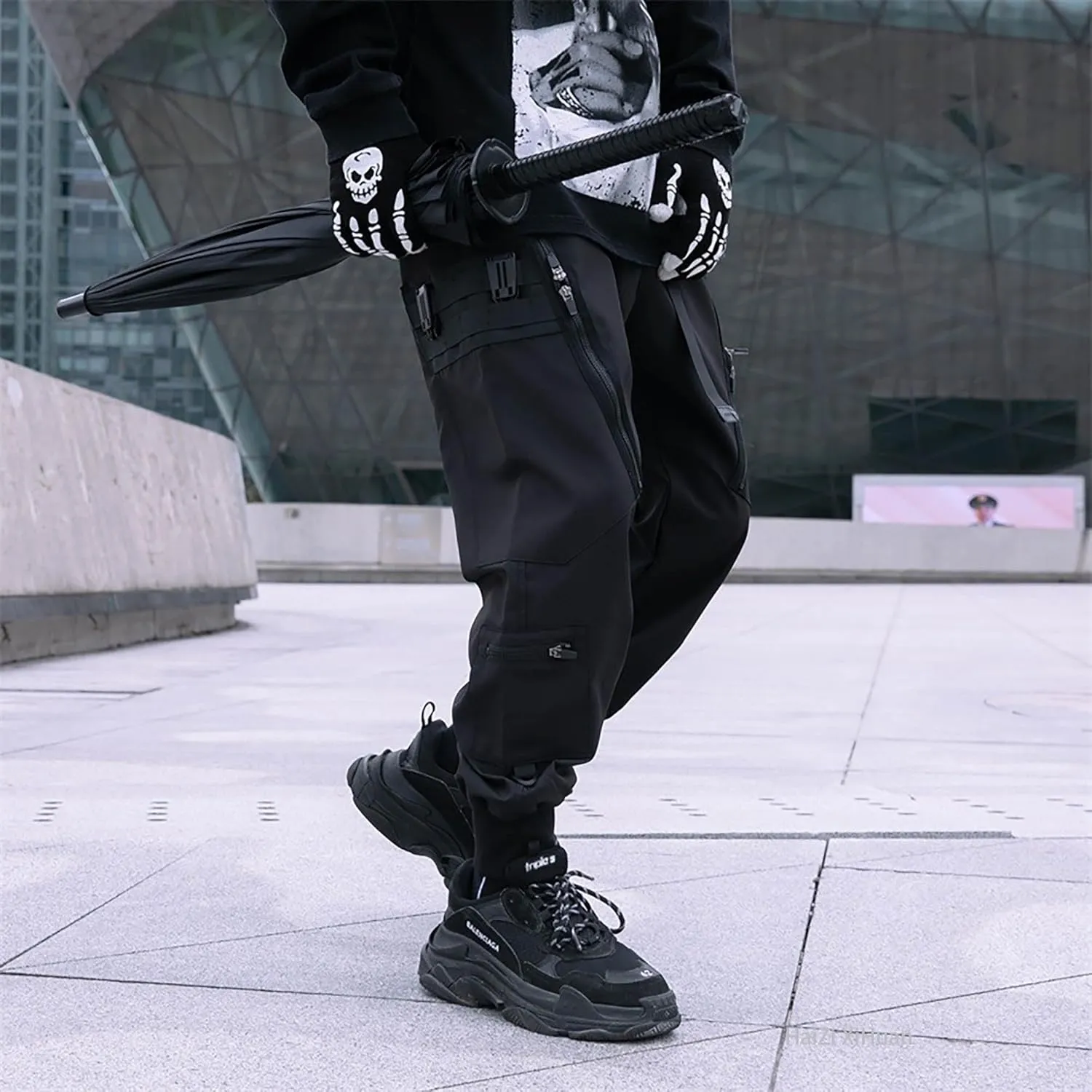 Men's Techwear Pants Black Cargo Pants Tactical Multi Pocket Baggy Pants Functional Jogger Pants Men Harem Pants