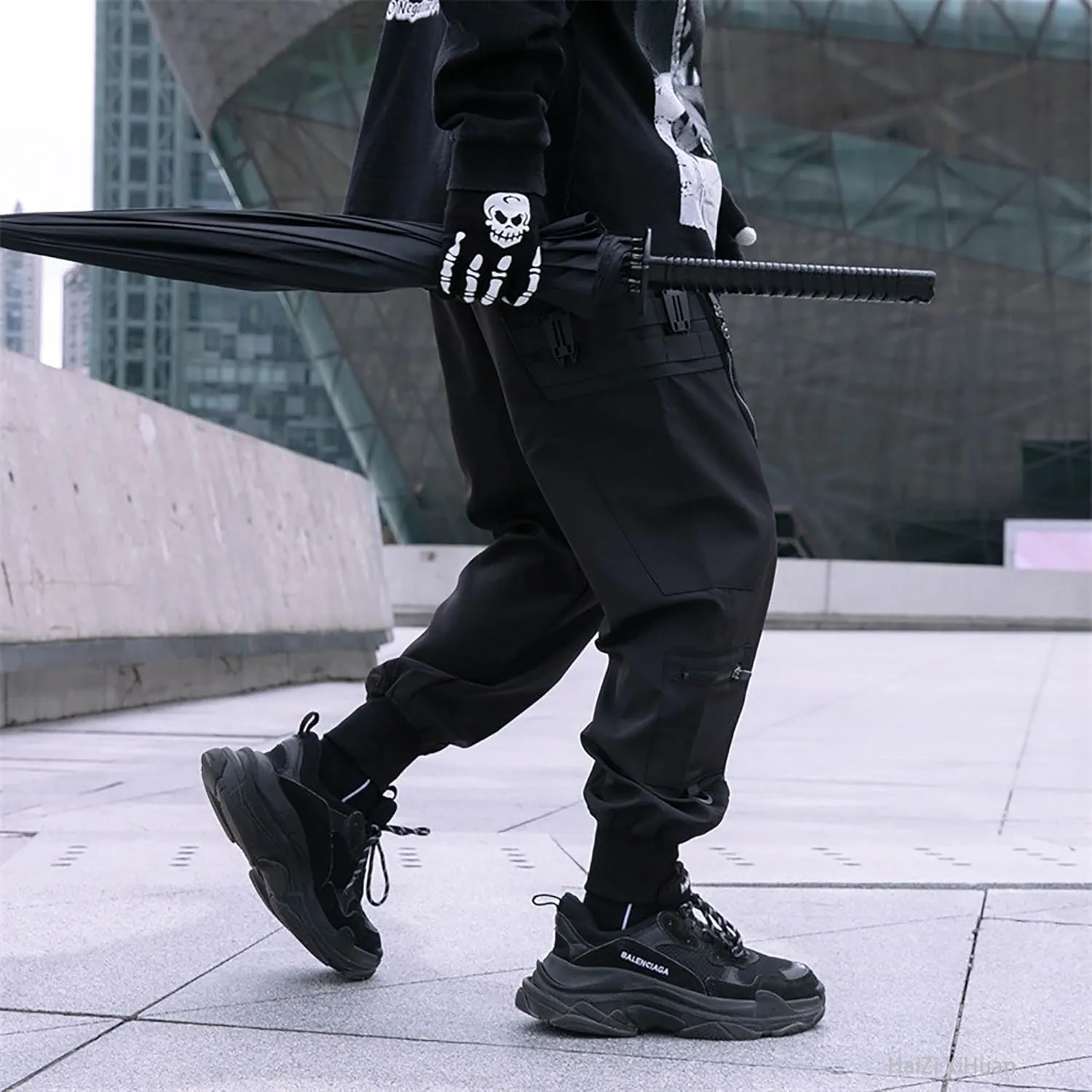 Men's Techwear Pants Black Cargo Pants Tactical Multi Pocket Baggy Pants Functional Jogger Pants Men Harem Pants