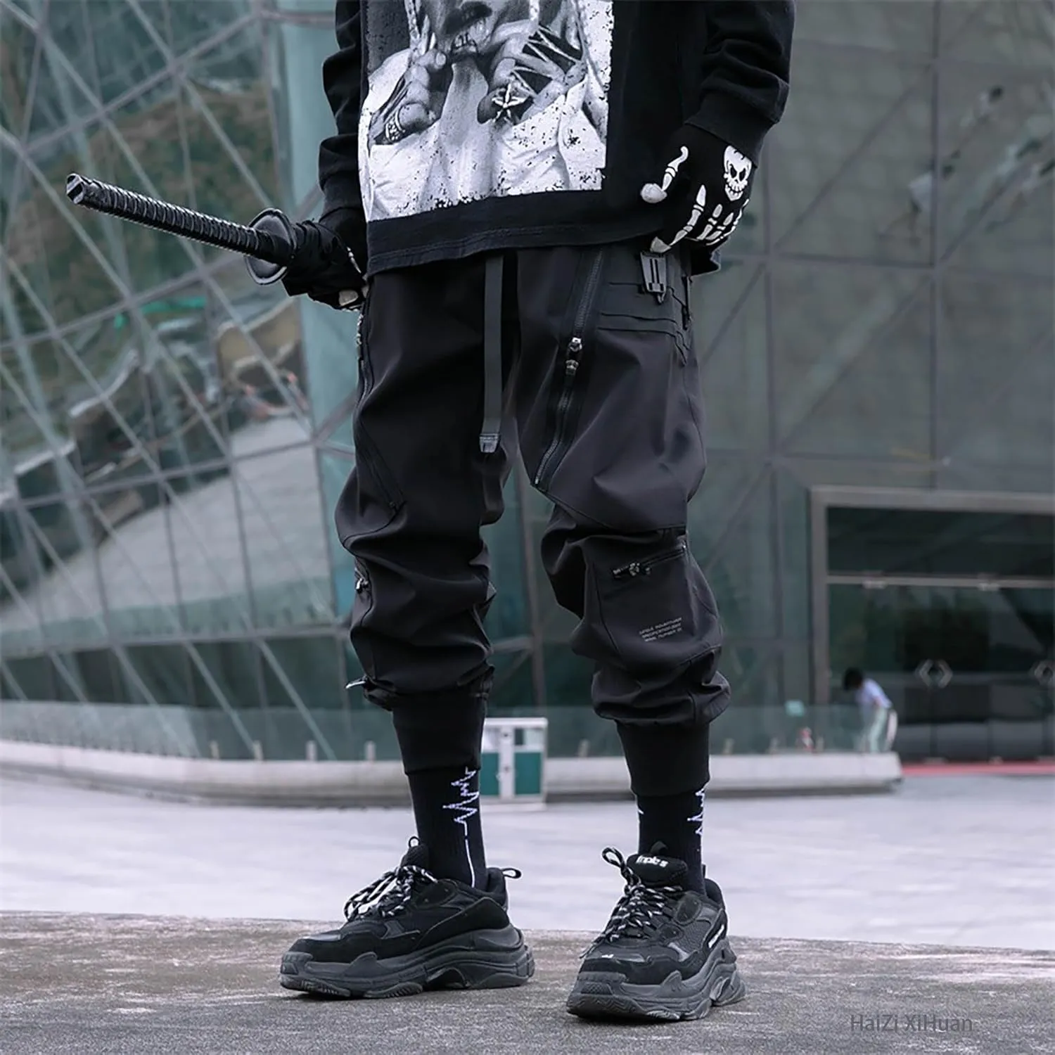 Men's Techwear Pants Black Cargo Pants Tactical Multi Pocket Baggy Pants Functional Jogger Pants Men Harem Pants