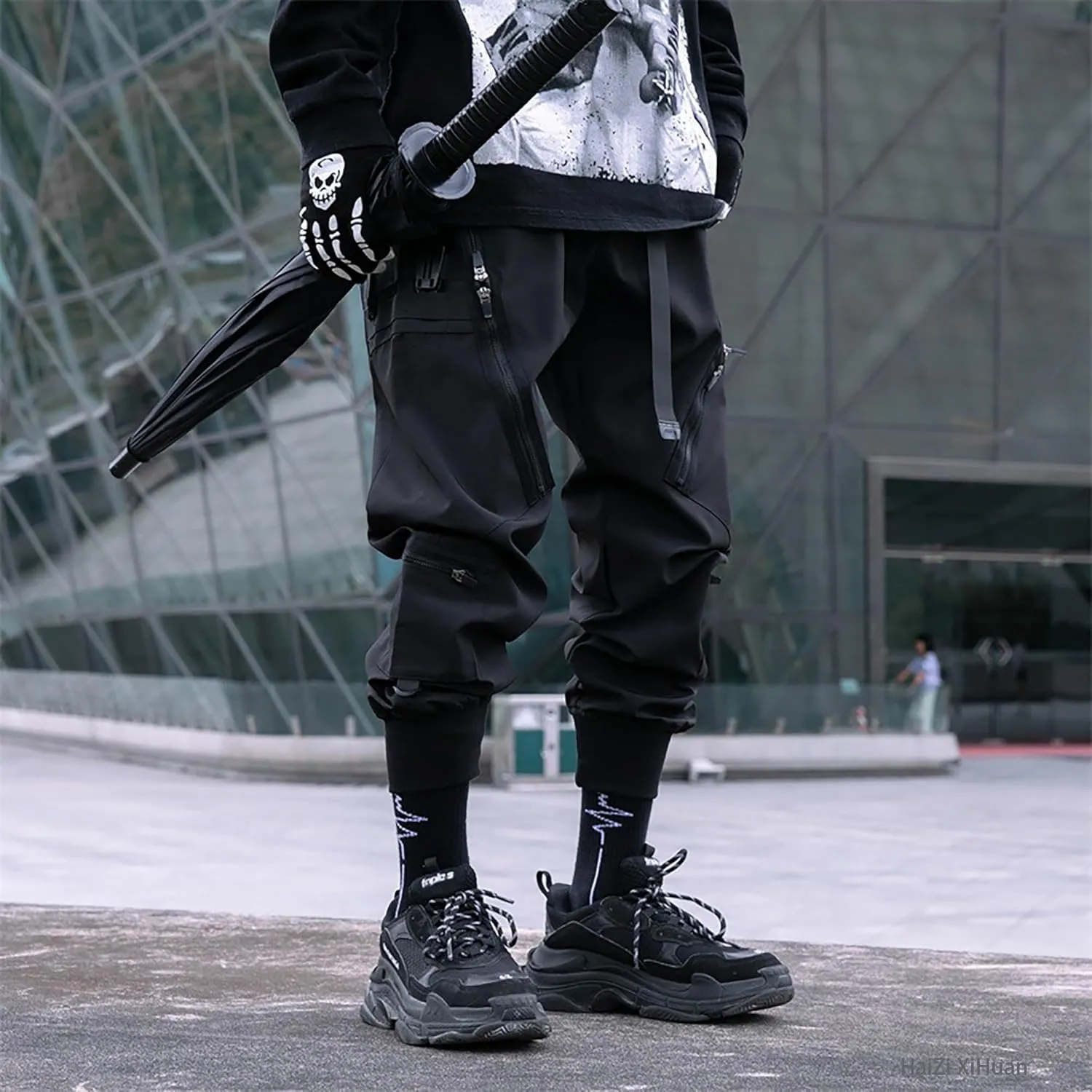 Men's Techwear Pants Black Cargo Pants Tactical Multi Pocket Baggy Pants Functional Jogger Pants Men Harem Pants