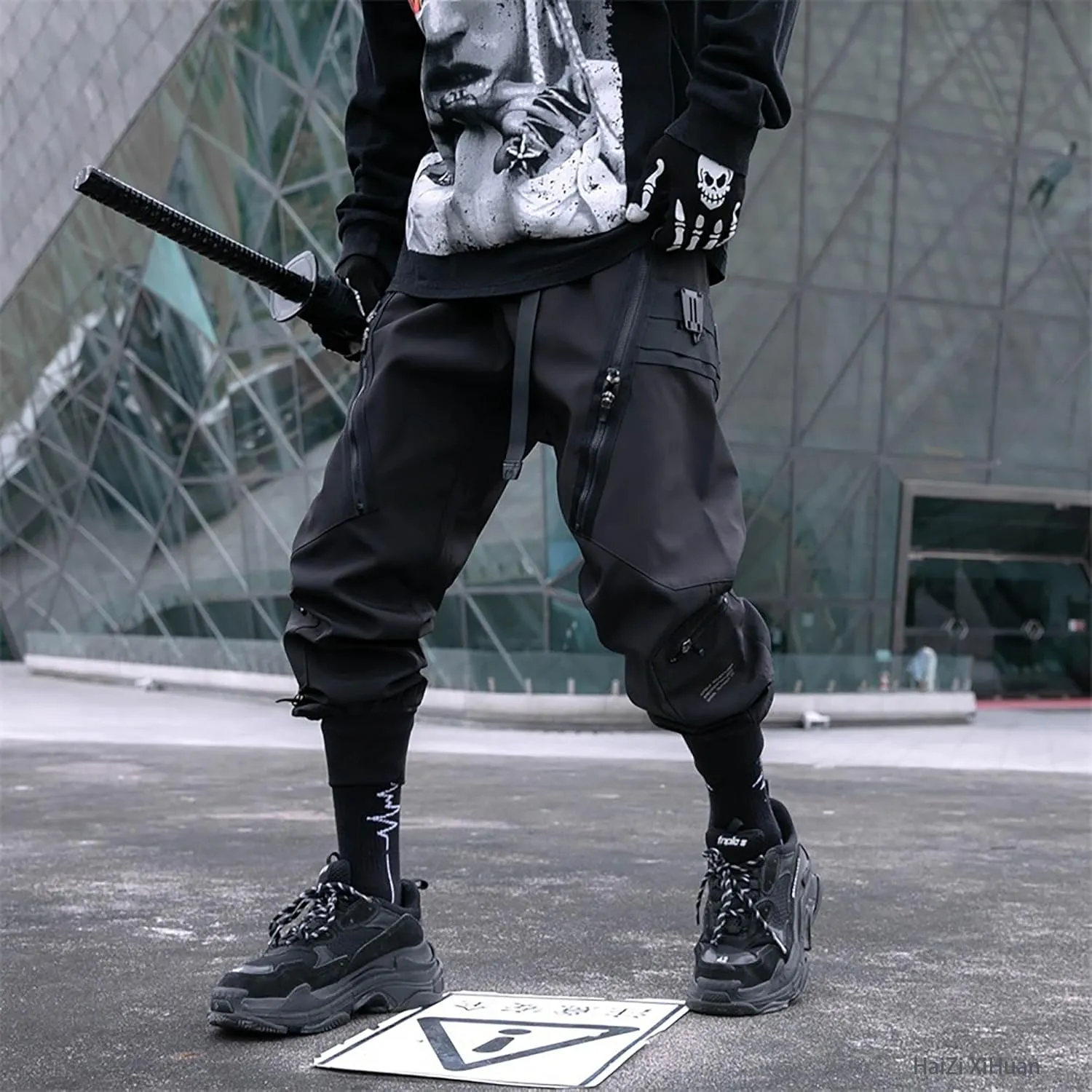Men's Techwear Pants Black Cargo Pants Tactical Multi Pocket Baggy Pants Functional Jogger Pants Men Harem Pants