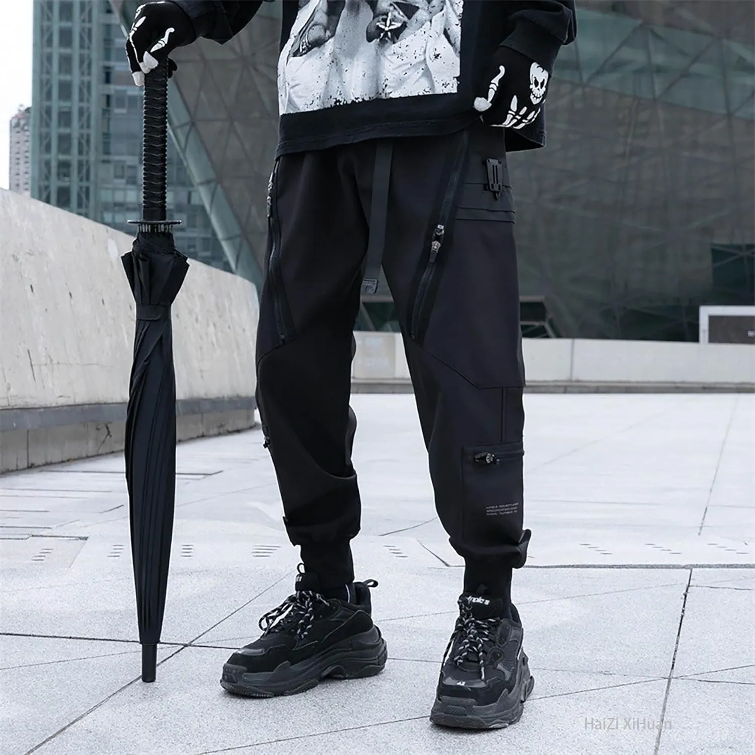 Men's Techwear Pants Black Cargo Pants Tactical Multi Pocket Baggy Pants Functional Jogger Pants Men Harem Pants