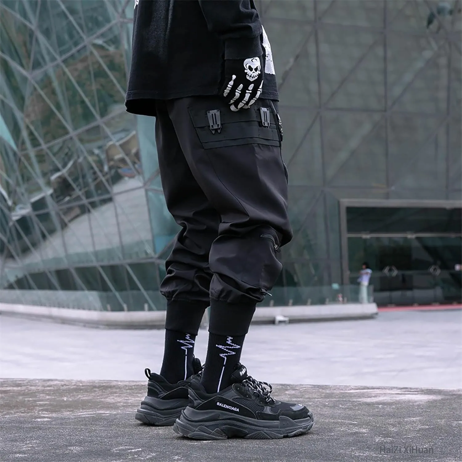 Men's Techwear Pants Black Cargo Pants Tactical Multi Pocket Baggy Pants Functional Jogger Pants Men Harem Pants