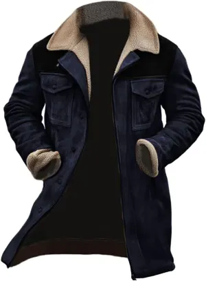 Men's Thicken Suede Jacket Handsome Retro Suede Jackets Casual Warm Multi Pocket Zip Long Sleeve Padded Coat Tops
