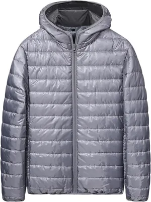Mens Ultralight Highly Compressible Puffer Jacket Hooded Insulated Down Filled Bubble Quilted Packable Outerwear