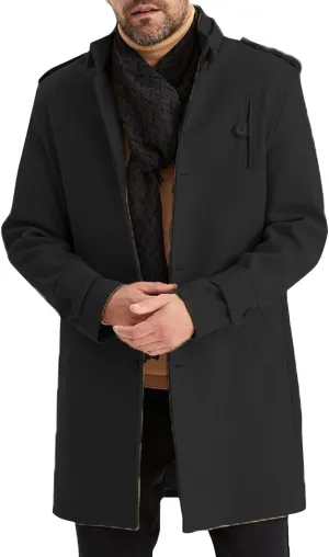 Men's Warm Single Breasted Peacoat Wool Blend Slim Fit Trench Overcoat with Pockets