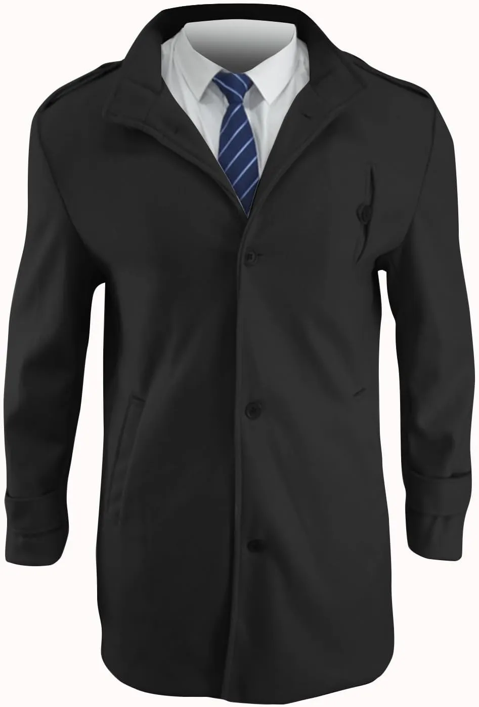 Men's Warm Single Breasted Peacoat Wool Blend Slim Fit Trench Overcoat with Pockets