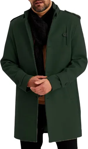 Men's Warm Winter Long Jacket Casual Classic Notched Collar Overcoat with Pockets