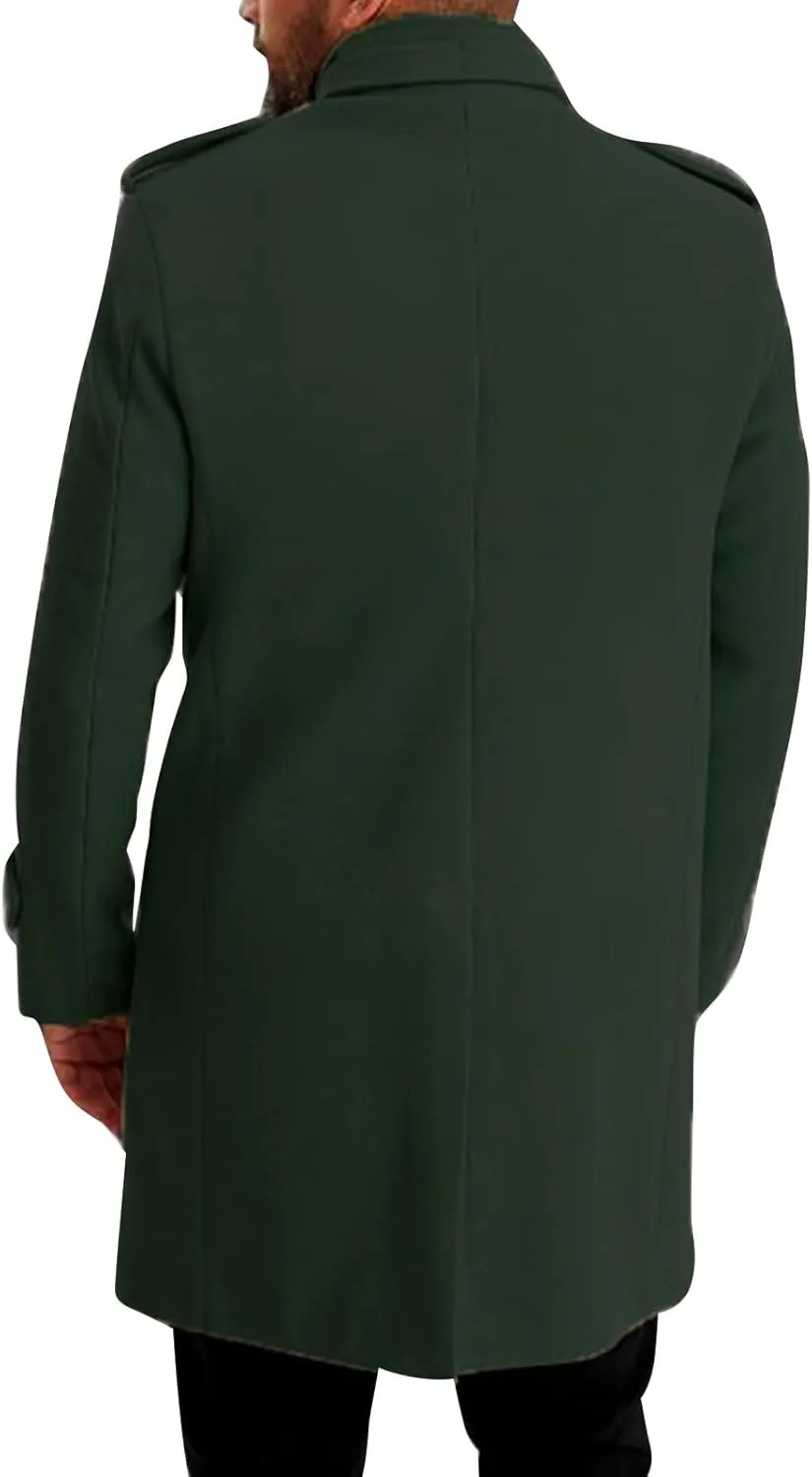 Men's Warm Winter Long Jacket Casual Classic Notched Collar Overcoat with Pockets