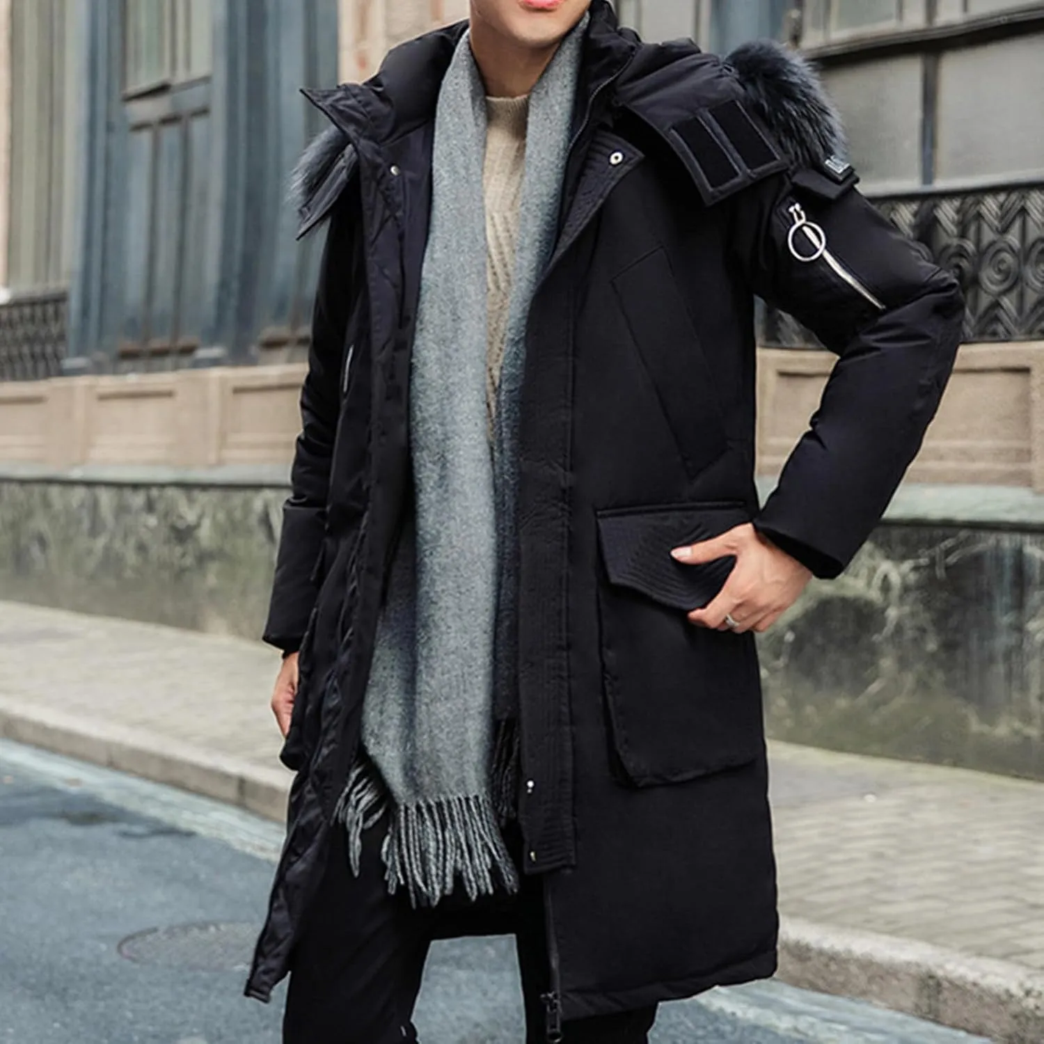 Men's Winter Coat Warm Parka Ski Jacket with Faux Fur Hood Long Puffer Jacket Thicken Outerwear Windproof Down Coat