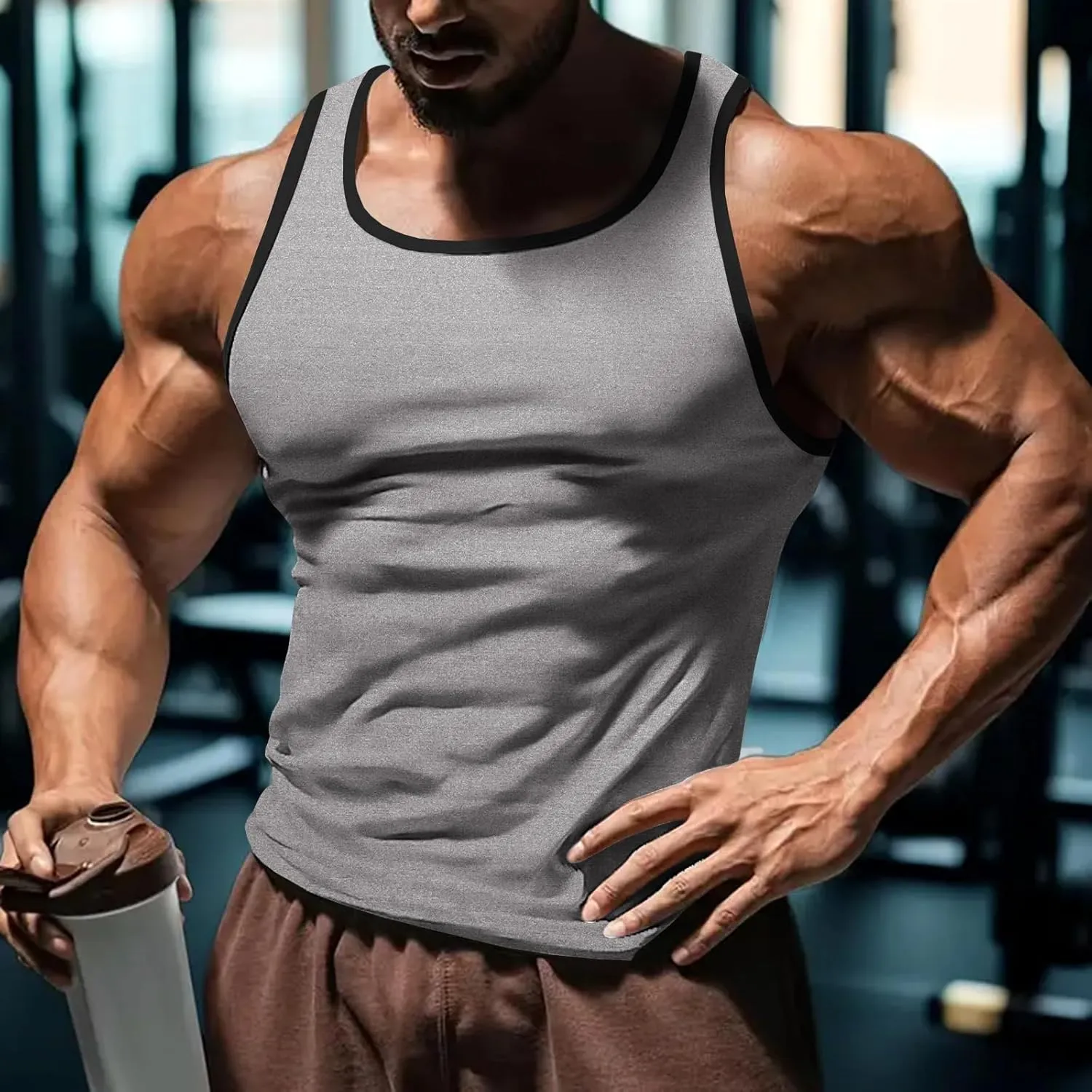 Men's Workout Tank Top Casual Soft Sleeveless Gym Muscle Shirts Bodybuilding Tee