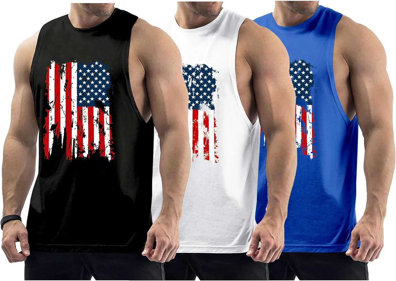 Men's Workout Tank Tops Sleeveless Gym Muscle Tee Graphic American Flag Shirt