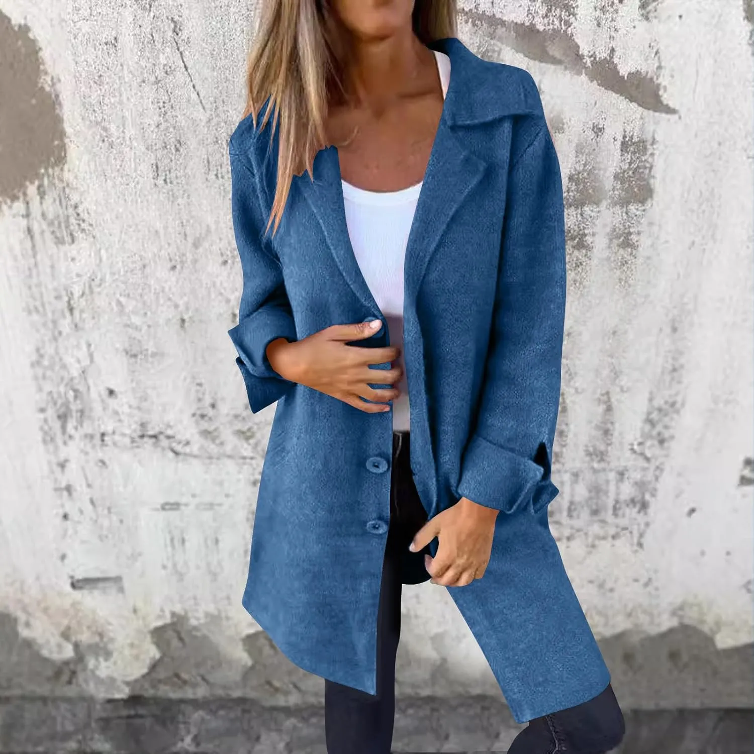 Mid-Length Trench Coats for Women Casual Notched Lapel Wool Single-Breasted Jackets Windbreaker Outerwear Overcoats
