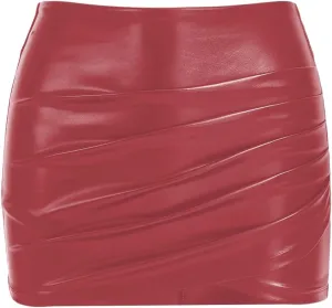 Milumia Girl's PU Leather Ruched Wrap Hem Skirt High Waisted Mini Short Skirts