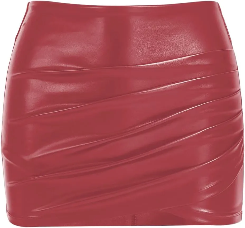 Milumia Girl's PU Leather Ruched Wrap Hem Skirt High Waisted Mini Short Skirts