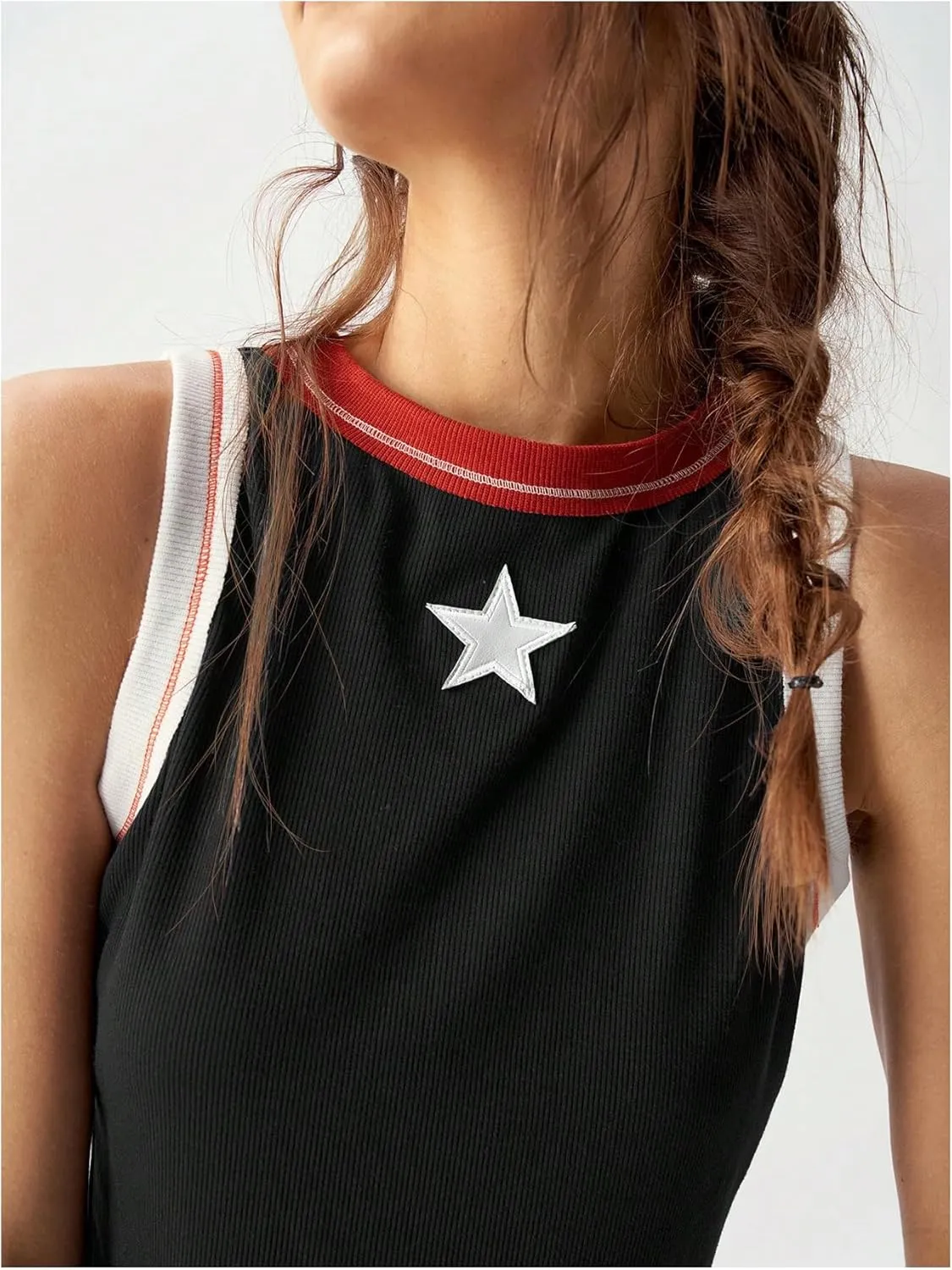 Milumia Women Star Crop Tank Tops Y2k Going Out Sleeveless Tee Shirts