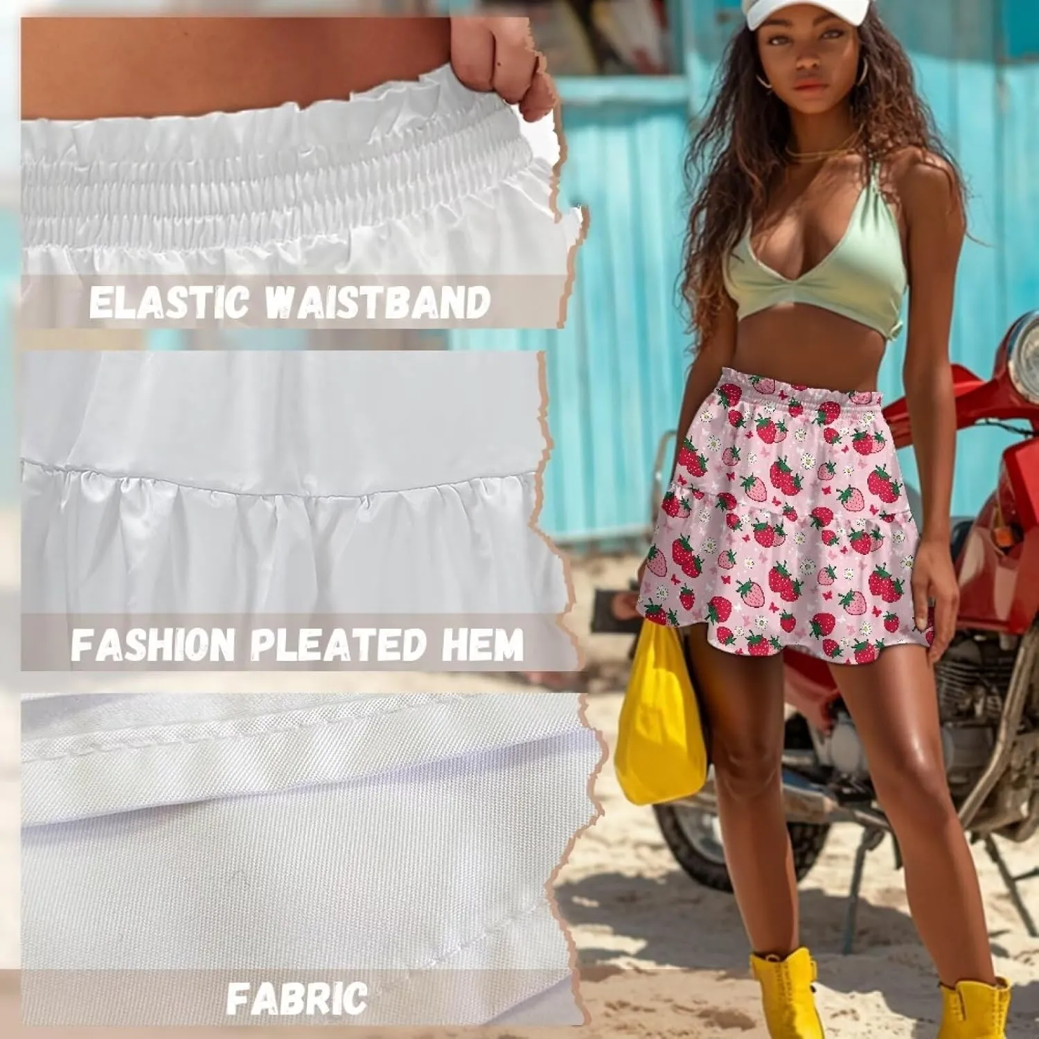 Mini Skirt for Women High Waist Skater Skirt Ruffle Slim Skirt Airy Soft Summer Short Skirt Dating Club Party Dress