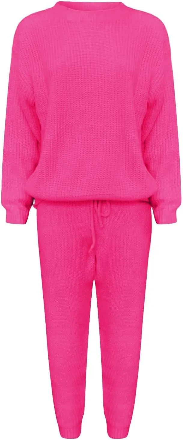 Miyaomn Casual Ribbed Knit Sets for Women 2 Piece Outfit Long Sleeve Pullover Sweater Top and Drawstring Long Pants Sweatsuit