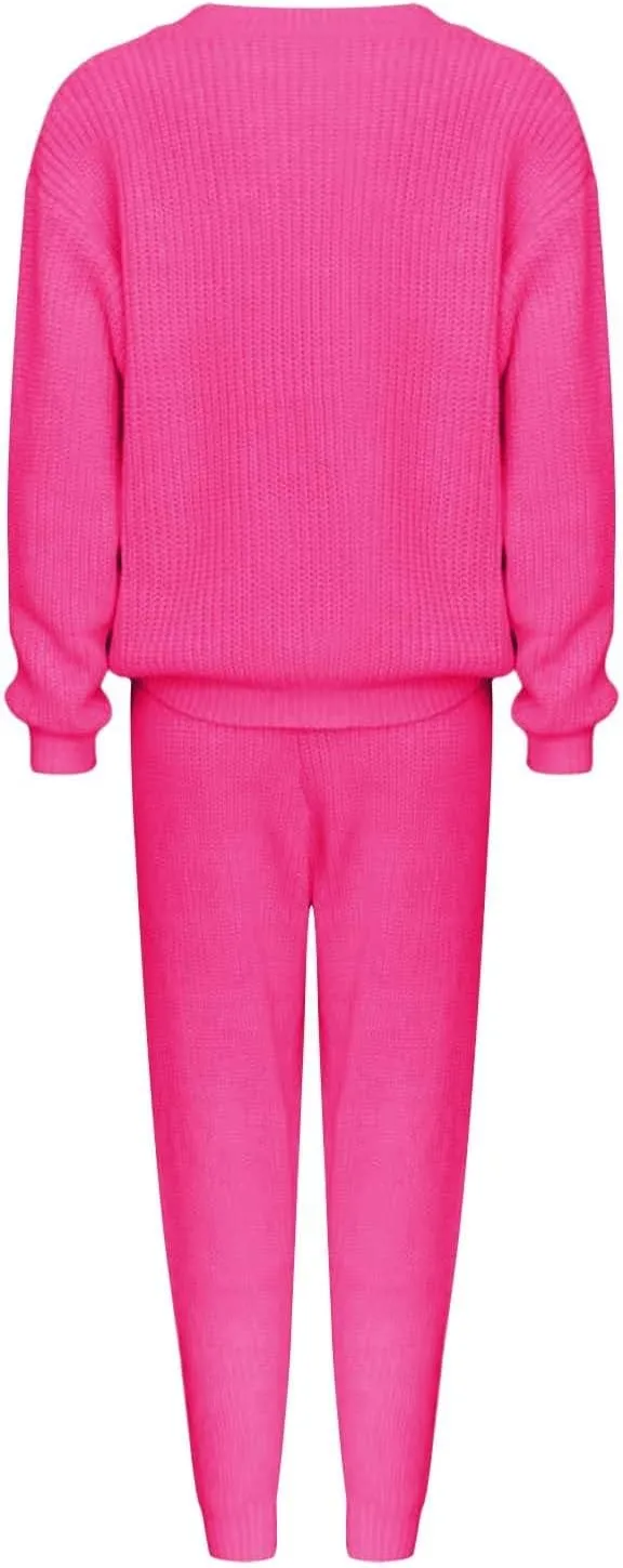 Miyaomn Casual Ribbed Knit Sets for Women 2 Piece Outfit Long Sleeve Pullover Sweater Top and Drawstring Long Pants Sweatsuit