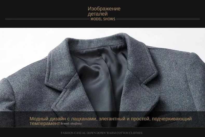 Mäntel für Herren, Wollanteil 54 %, eine lange Jacke unterhalb des Knies, Herrenmantel, Herrenmantel-Windjacke, Herrenmäntel, langer Mantel für Herren