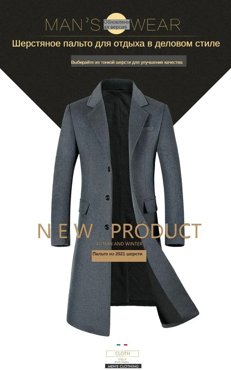 Mäntel für Herren, Wollanteil 54 %, eine lange Jacke unterhalb des Knies, Herrenmantel, Herrenmantel-Windjacke, Herrenmäntel, langer Mantel für Herren