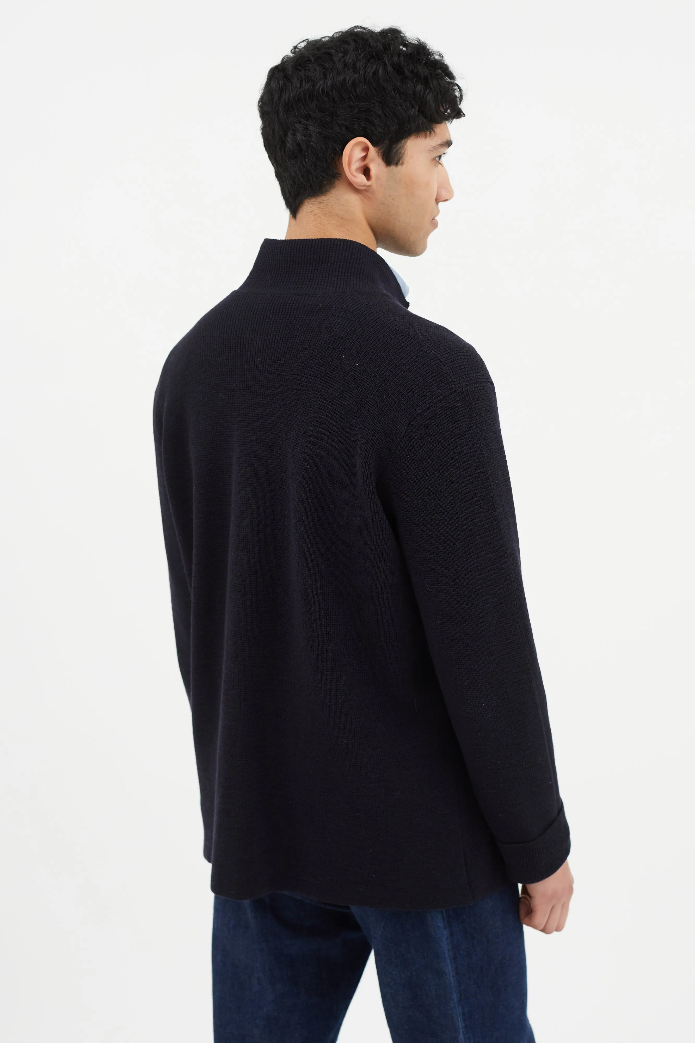 Navy Wool Knit Cardigan