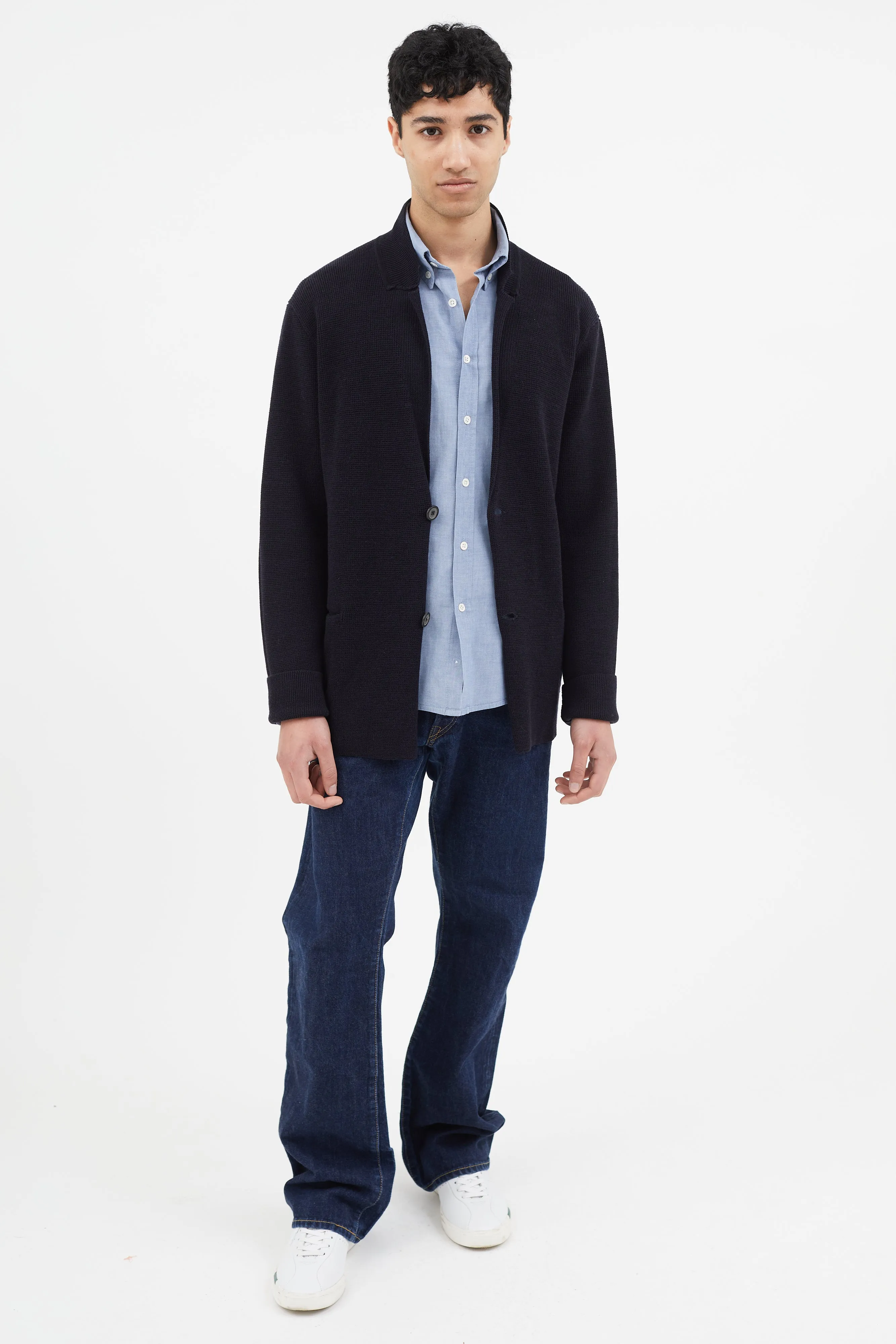 Navy Wool Knit Cardigan