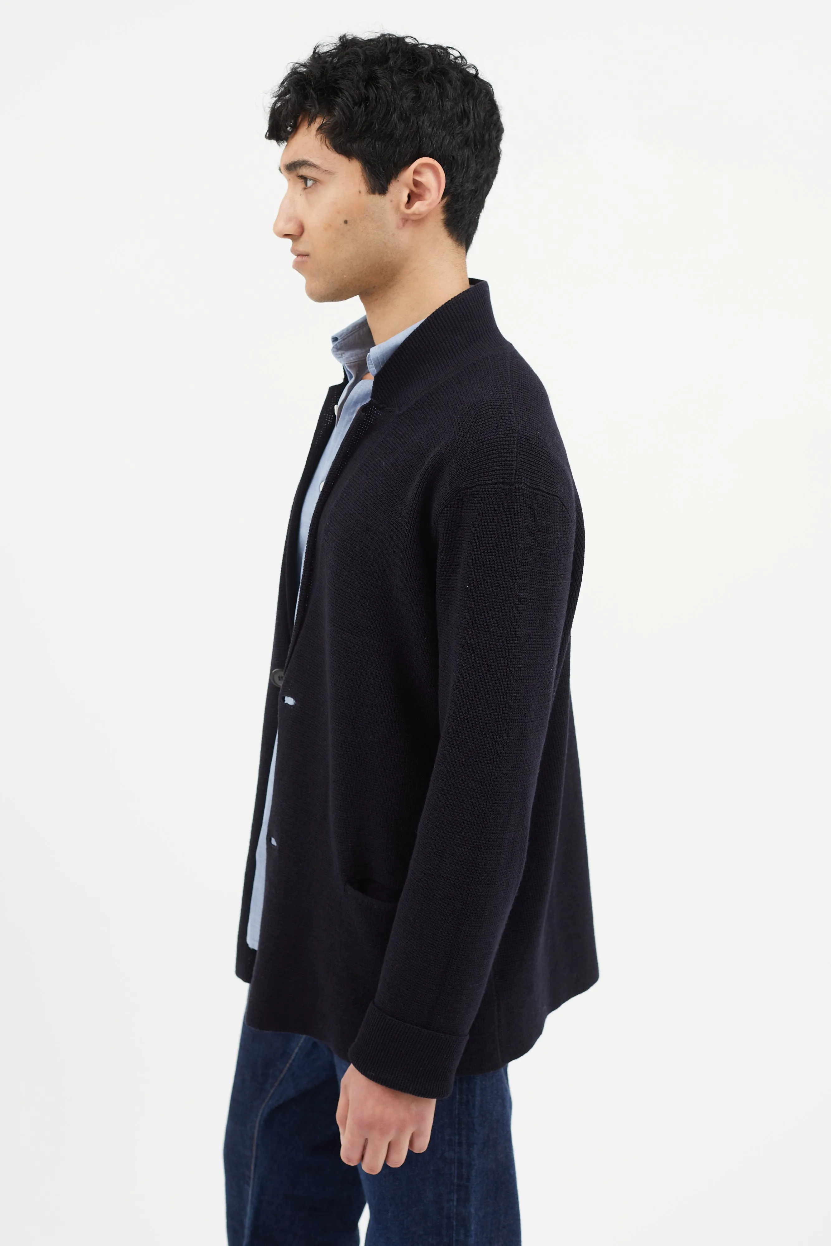 Navy Wool Knit Cardigan