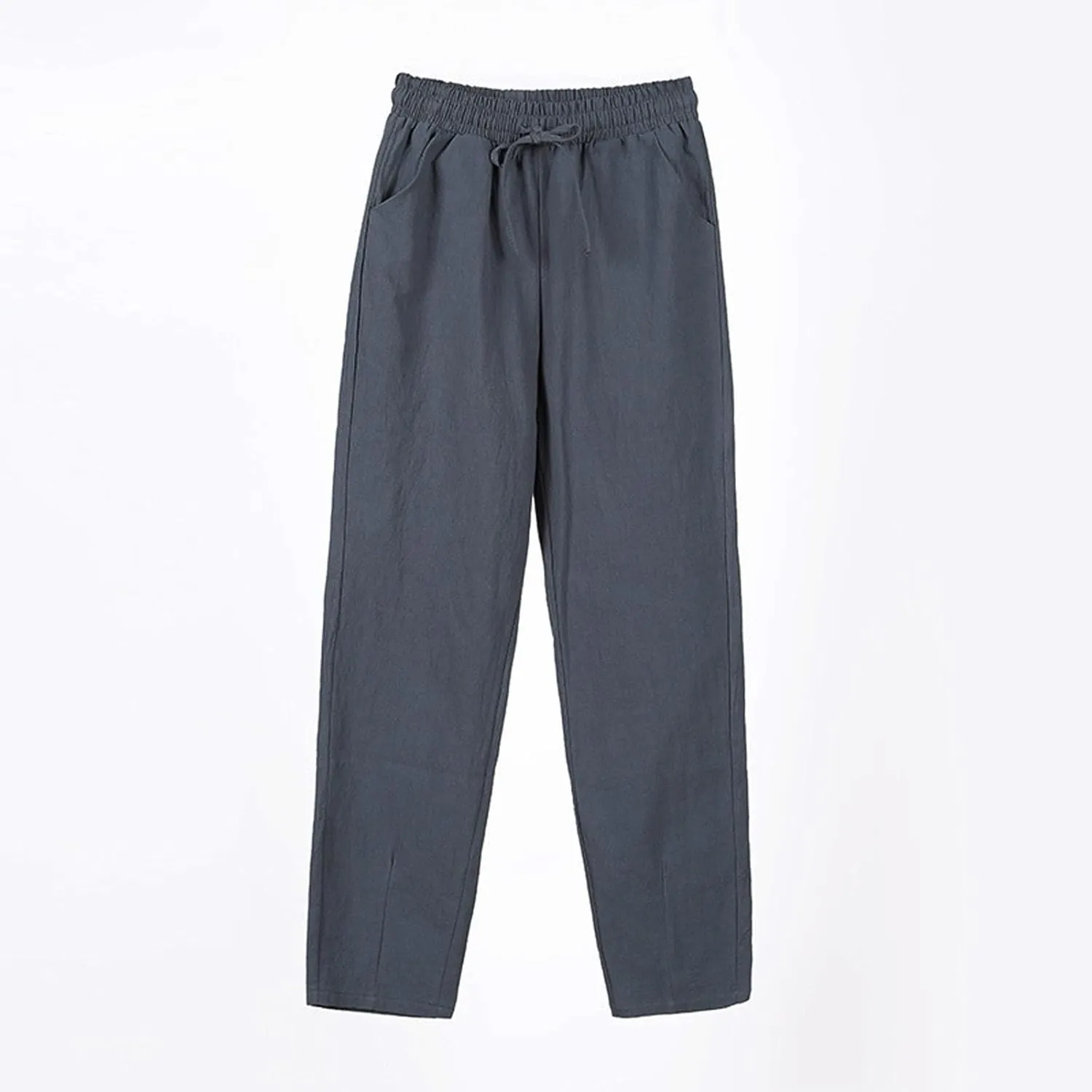 NBXNZWF Women's Cotton Linen Straight Leg Pants Elastic Drawstring Casual Trousers Summer Beach Lounge Pants with Pockets