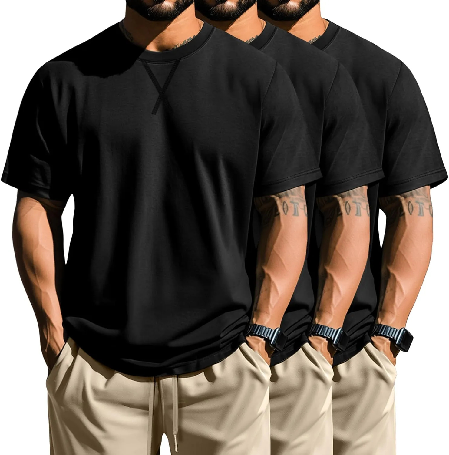 Neer 3 Pack Men's Big and Tall T-Shirts Cotton Short Sleeve Crewneck Plus Size Tee Shirts Hipster Longline Tops