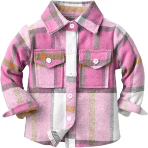 Neutral Kids Autumn Winter Coat Toddler Girls Boys Cute Button Down Plaid Flannel Jacket Shacket Outerwear