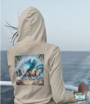 Ocean Herd of Horses Design on Back Front Pocket Hoodies