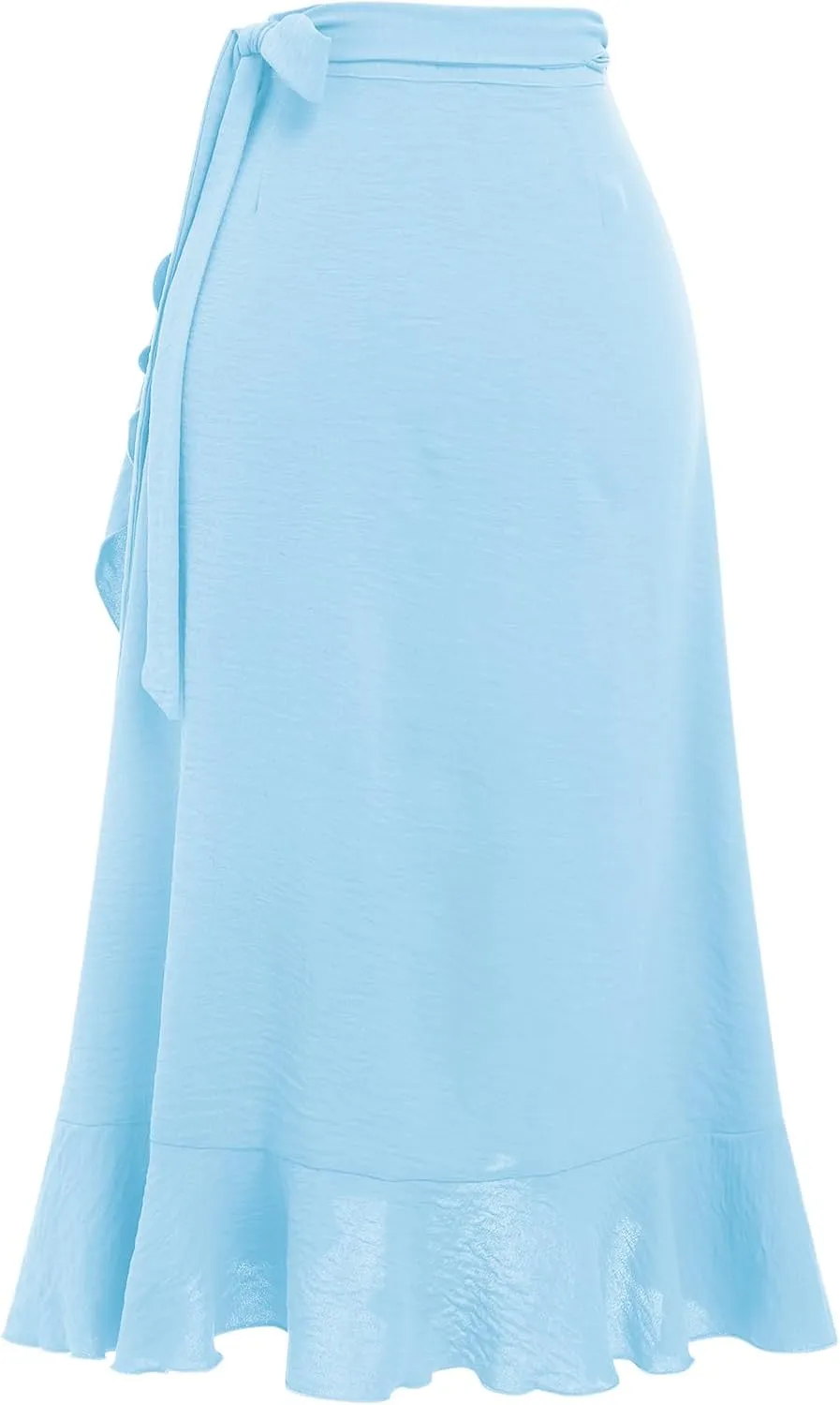 ODIZLI Women's Wrap Skirt High Waist Irregular High-Low Hemline Tie Waist Ruffle A-line Midi Skirt