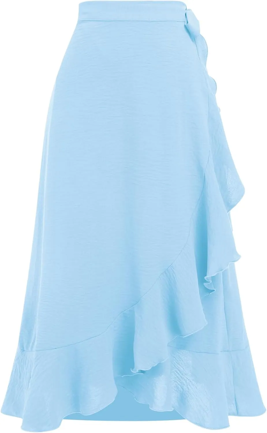 ODIZLI Women's Wrap Skirt High Waist Irregular High-Low Hemline Tie Waist Ruffle A-line Midi Skirt