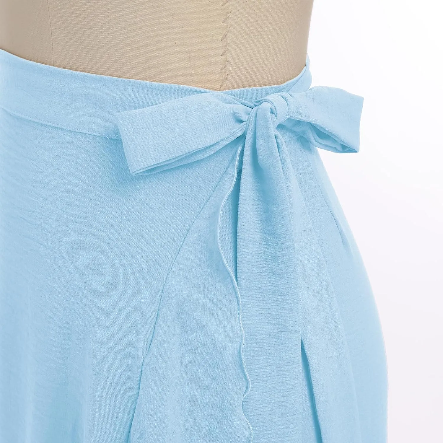 ODIZLI Women's Wrap Skirt High Waist Irregular High-Low Hemline Tie Waist Ruffle A-line Midi Skirt