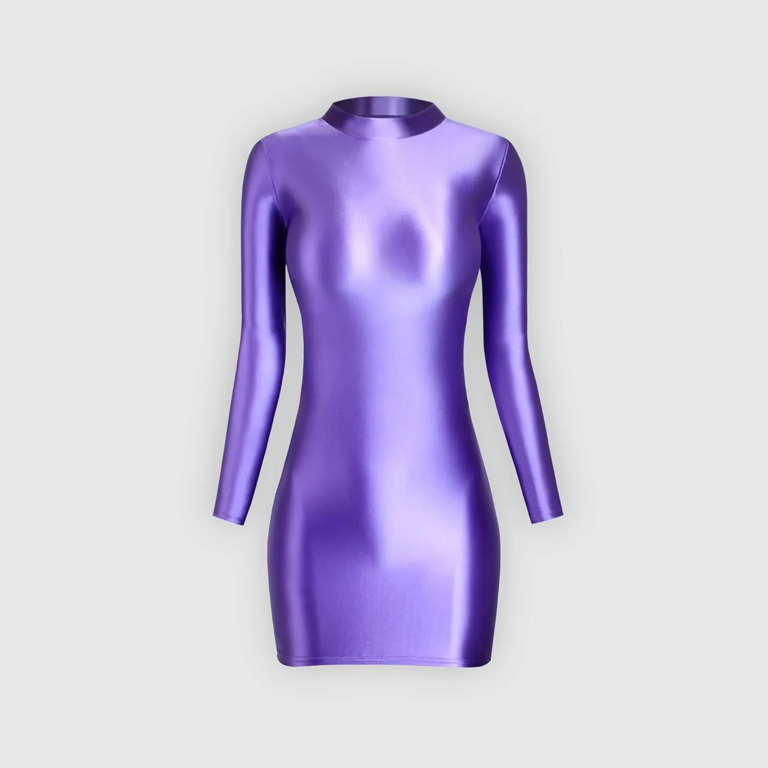 Oil Glossy Hip Dress Elastic Slip Glossy Tight Skirt high Neck Long Sleeve Long Skirt Smooth Casual Sports Skirt