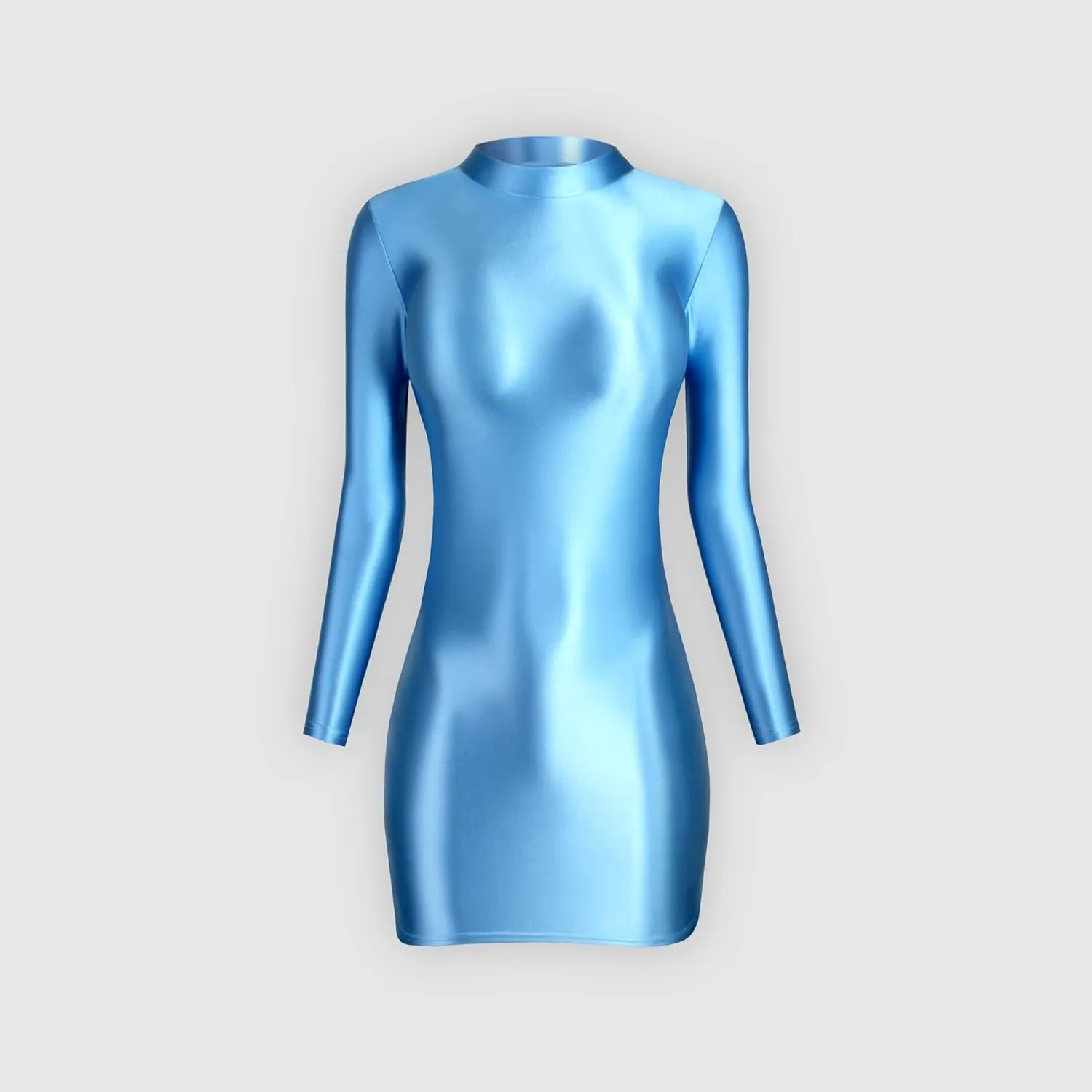 Oil Glossy Hip Dress Elastic Slip Glossy Tight Skirt high Neck Long Sleeve Long Skirt Smooth Casual Sports Skirt