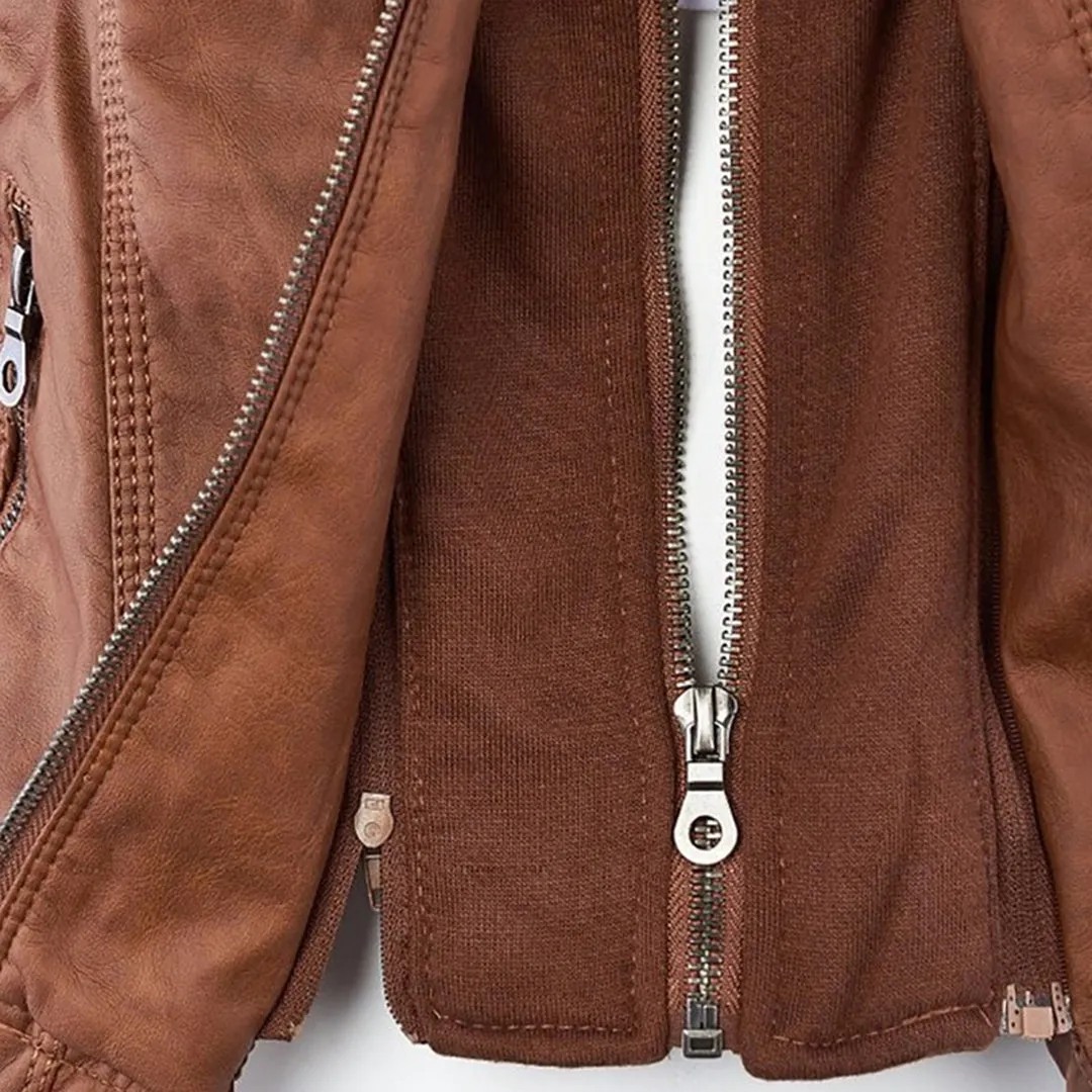 Olivia | Waterproof Women's Leather Jacket with Hood