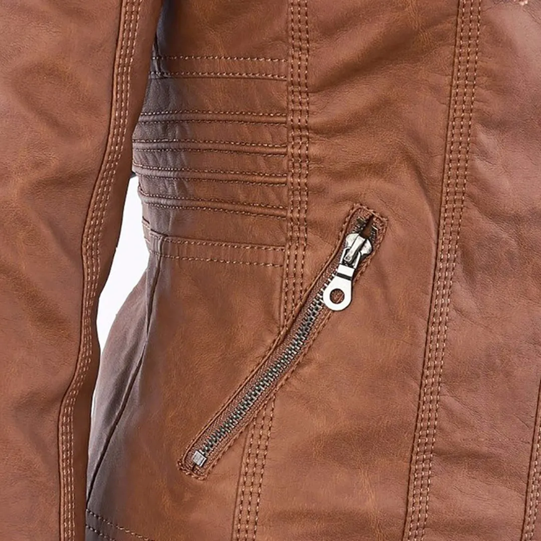Olivia | Waterproof Women's Leather Jacket with Hood