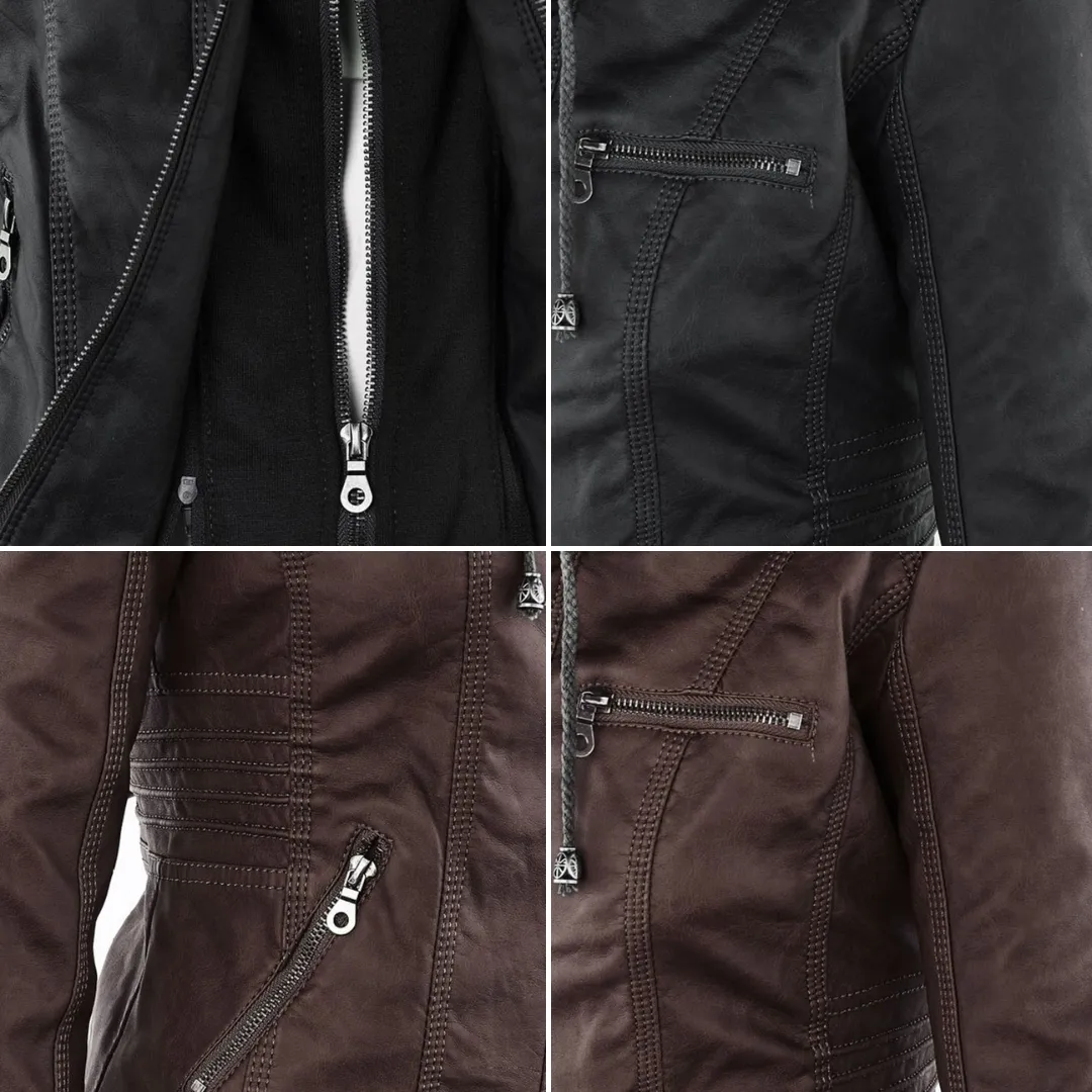 Olivia | Waterproof Women's Leather Jacket with Hood