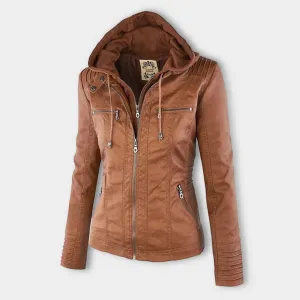 Olivia | Waterproof Women's Leather Jacket with Hood