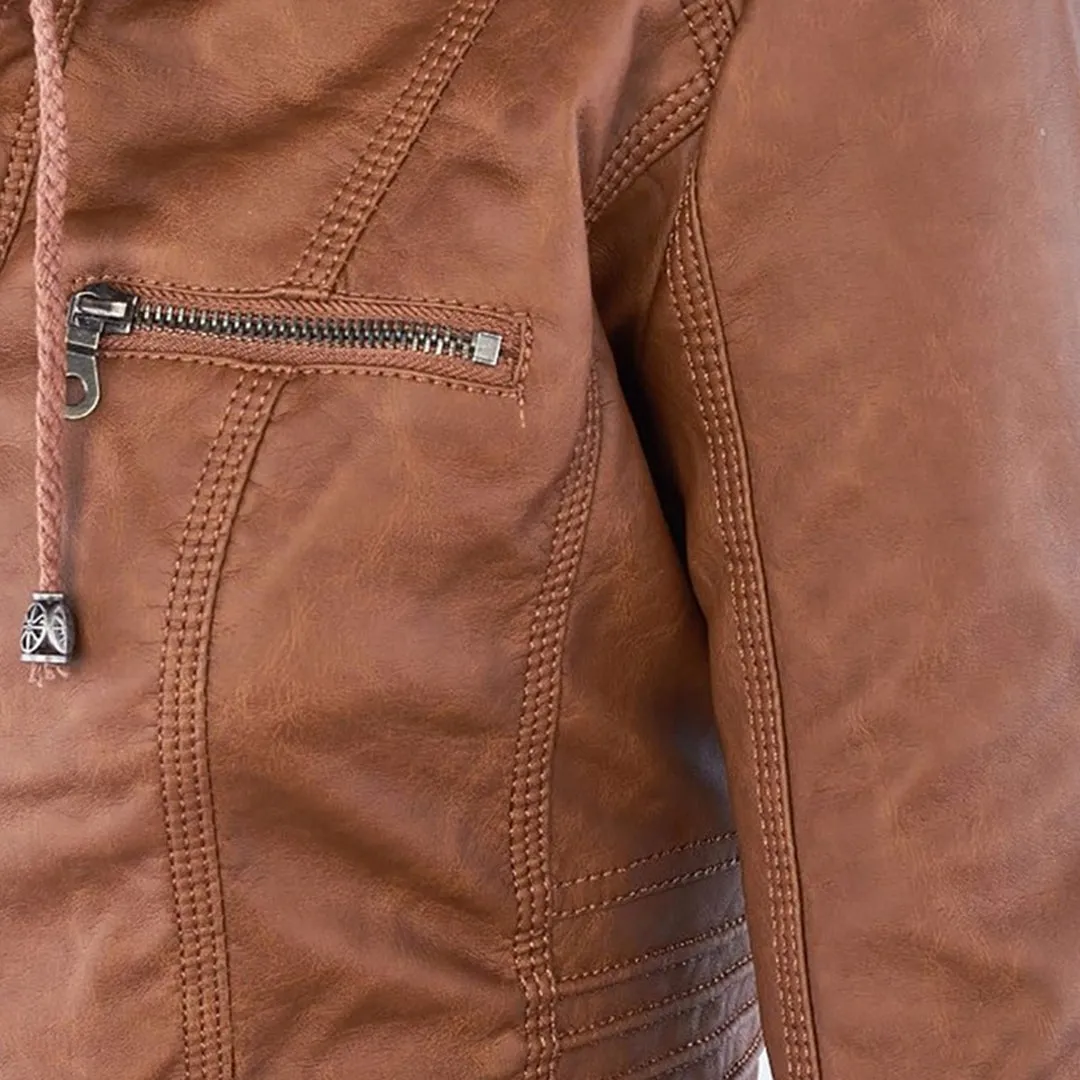 Olivia | Waterproof Women's Leather Jacket with Hood