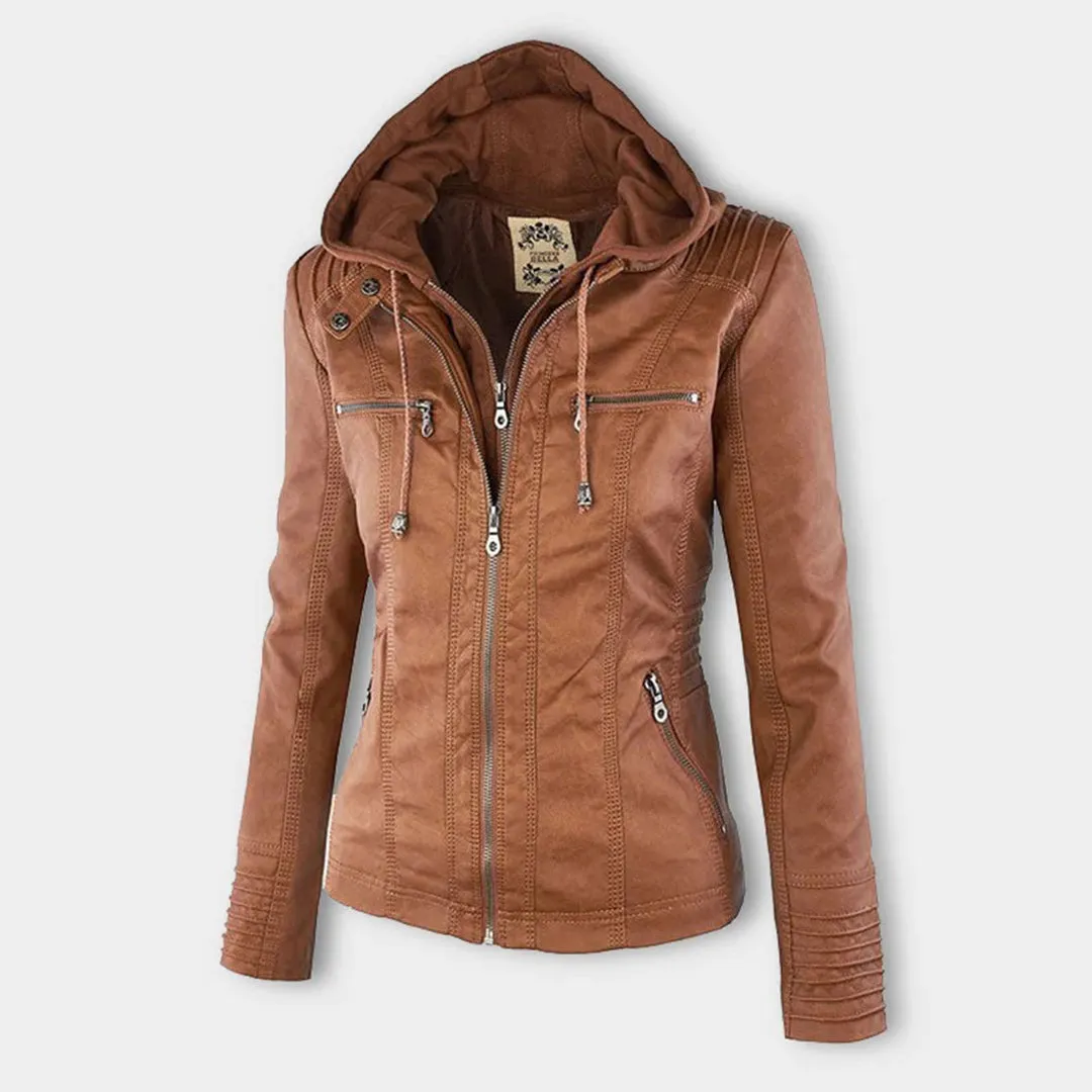 Olivia | Waterproof Women's Leather Jacket with Hood