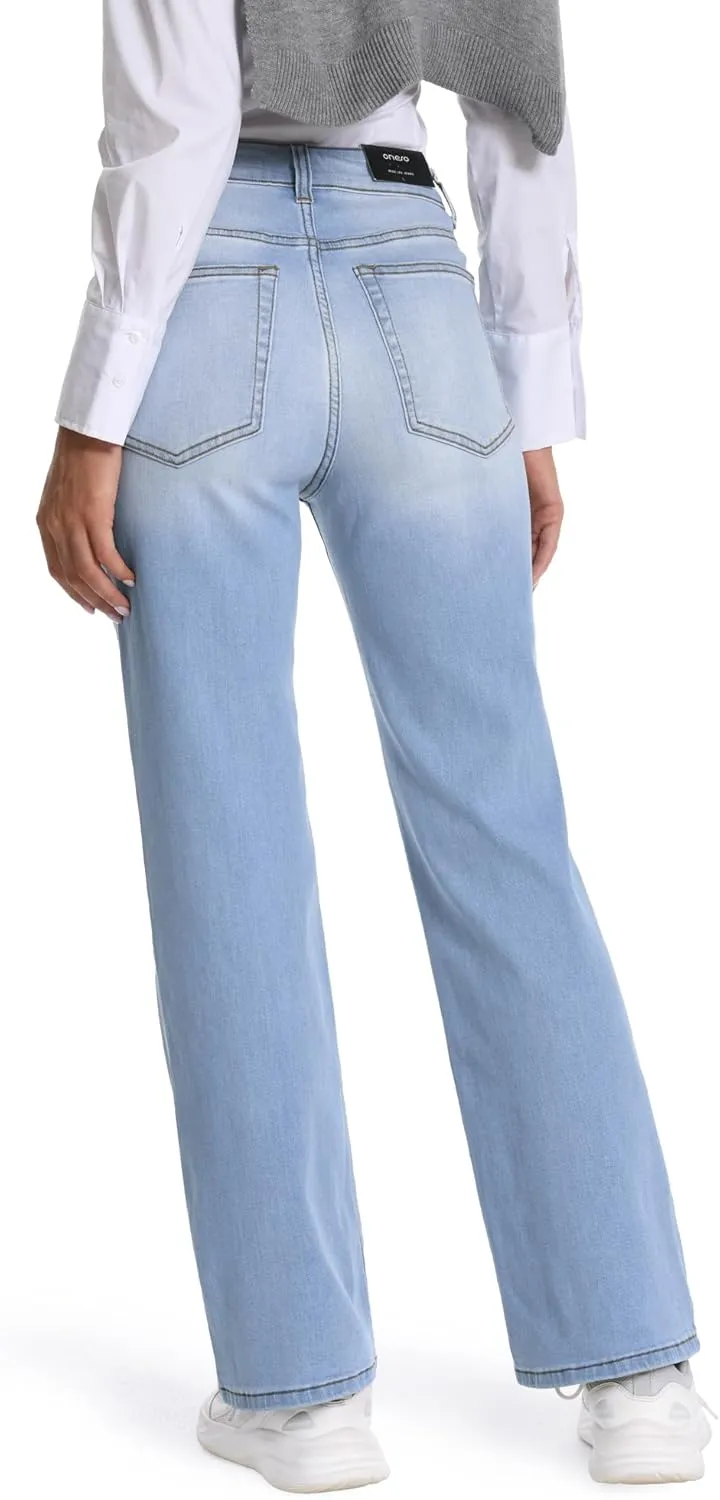 ONESO Women's Straight Leg Jeans Mid Waist Loose Stretchy Lightweight Trendy Jeans for Women Denim Pants
